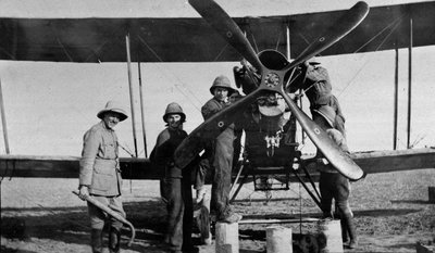 Aircraft undergoing repairs, 1916 by English Photographer
